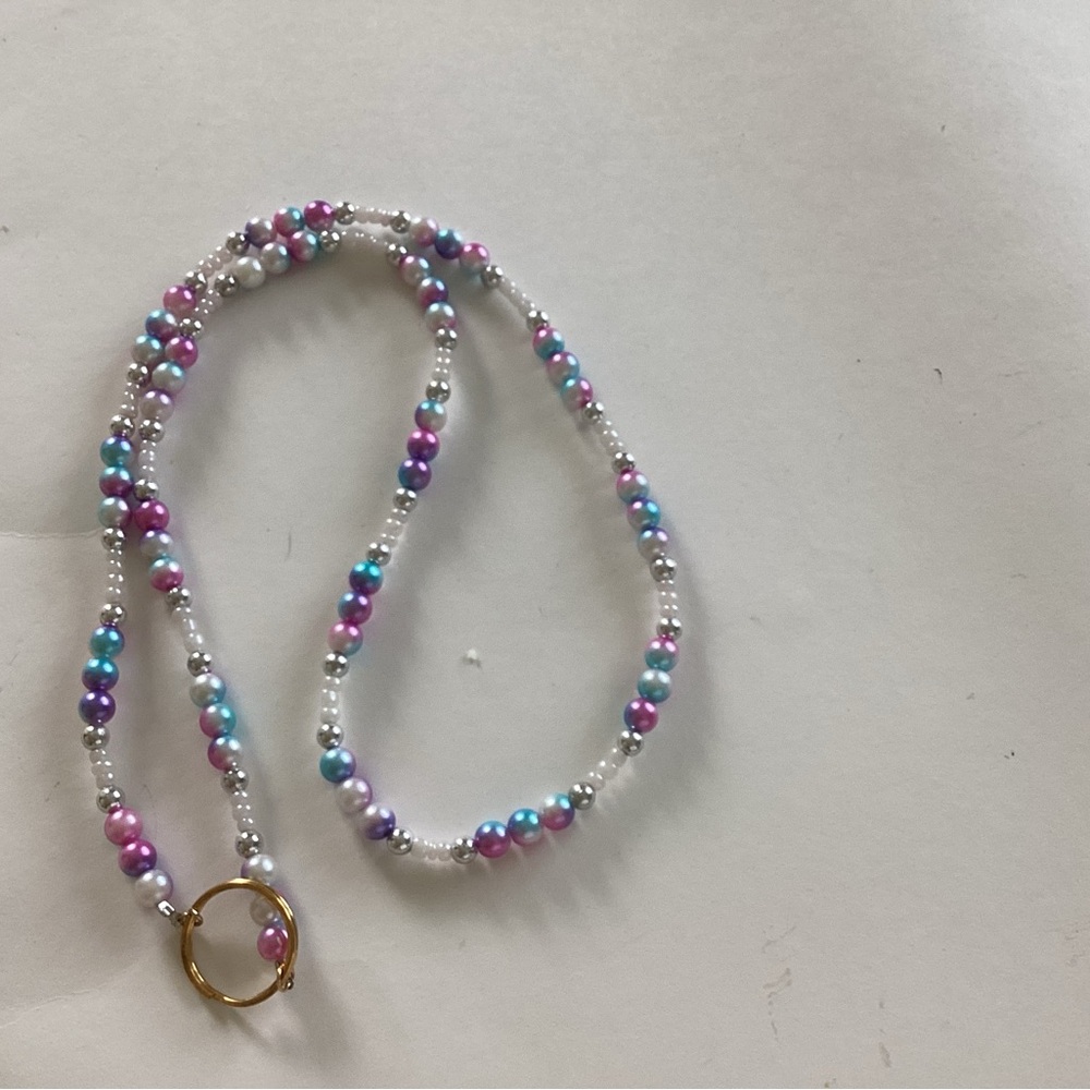 Pink and Purple Beaded Necklace with Gold Clasp